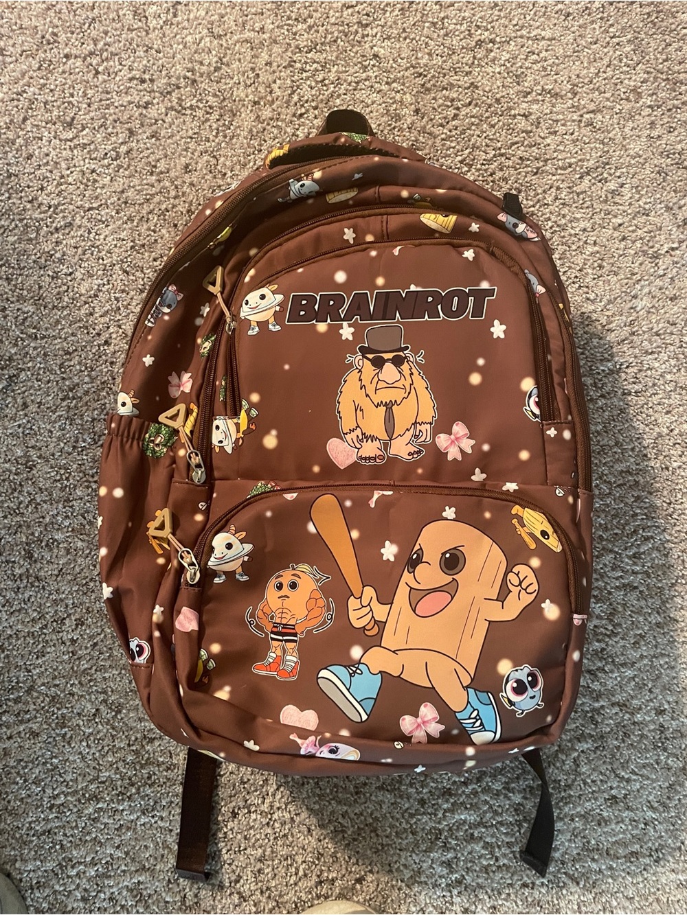 Brainrot Brown Kids Backpack with Cute Character Print
